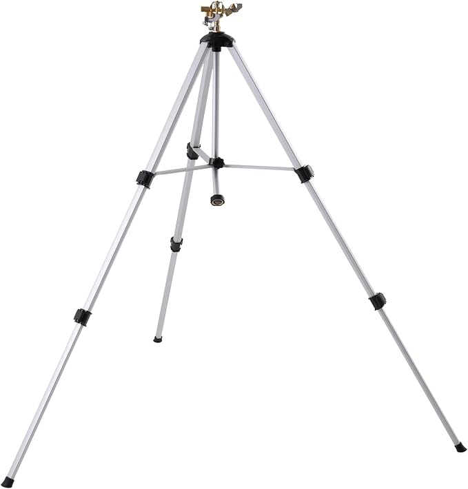 VEVOR Impact Sprinkler on Tripod Base, Heavy Duty Tripod Sprinklers with Brass Head & 3/4" Connector, 360 Degree Large Area Coverage Irrigation Sprinkler, Adjustable Heights, for Yard Gray