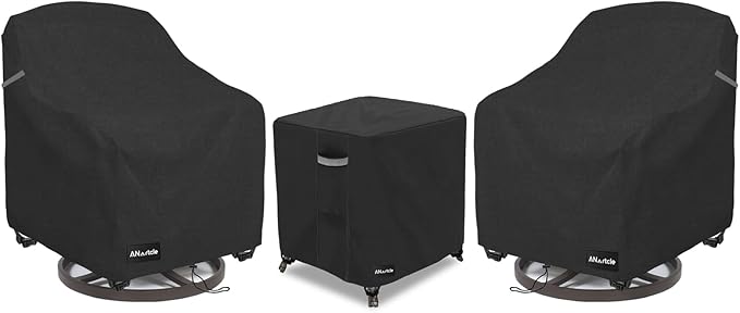 ANartcle 3 Pieces Patio Bistro Sets Cover,600D Waterproof Heavy Duty Patio Furniture Covers,Includes 2 Outdoor Swivel Chair Covers and 1 Patio Wicker Side Table Cover(Black)