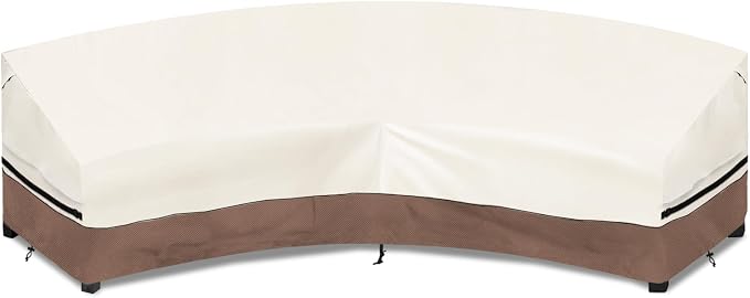 Okcool Outdoor Sectional Cover,Curved Patio Furniture Covers for 3-4 Seater Outdoor Furniture Couch,120"(Back Arc Length) x 82"(Front Arc Length),Beige & Brown
