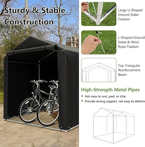 Nightcore 7×5.2×5.4Ft Portable Shed with Waterproof Cover & Roll-up Zipper Door, Outdoor Storage Shed with Steel Frame, Ground Stake & Wind Rope, Outdoor Storage Shelter Tent