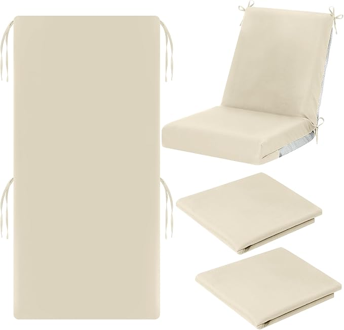 Tudomro 2 Pcs Outdoor High Back Chair Cushion Covers (Not Includes Cushion) Waterproof Patio Replacement Rocking Chair Slipcover Seat Pad Cover with Tie for Furniture (Beige,44'' X 21'')