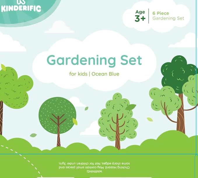 Kinderific Gardening Set, Tool Kit, for Kids, STEM, Includes Tote Bag, Spade, Watering Can, Rake, Fork, Trowel and Gloves (Camo Quest)
