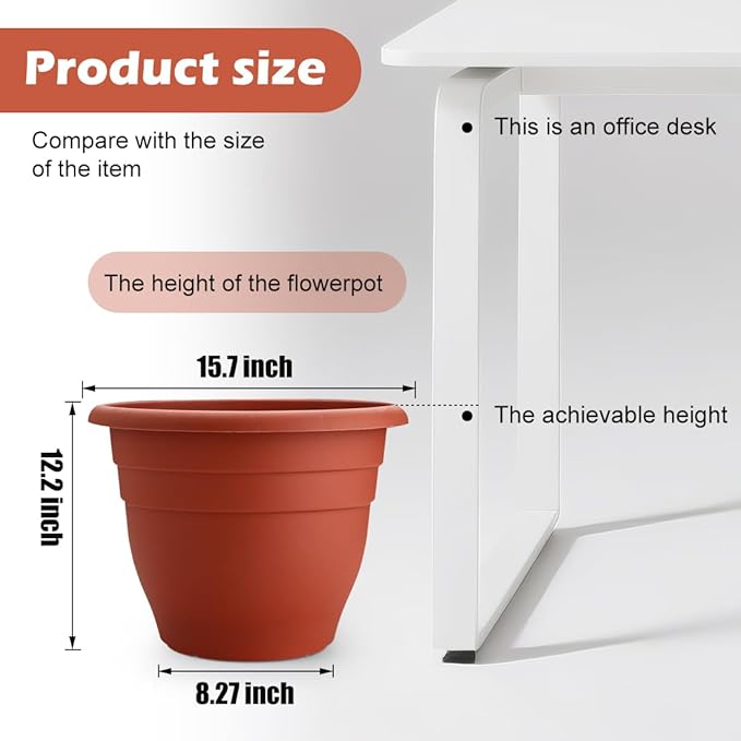 RooTrimmer 3 Pack Large 16 Inch Plastic Plant Pots for Outdoor Plants,Durable & Lightweight Flower Pots with Drainage Holes,Weather-Resistant Large Planters for Patio Garden(Brick Red)