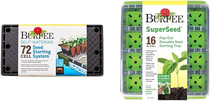 Burpee Self-Watering Seed Starter Tray, 72 Cells & SuperSeed Seed Starting Tray | 16 XL Cell | Reusable & Dishwasher Safe | for Starting Vegetable Seeds, Flower Seeds & Herb Seeds | Indoor Grow Kit