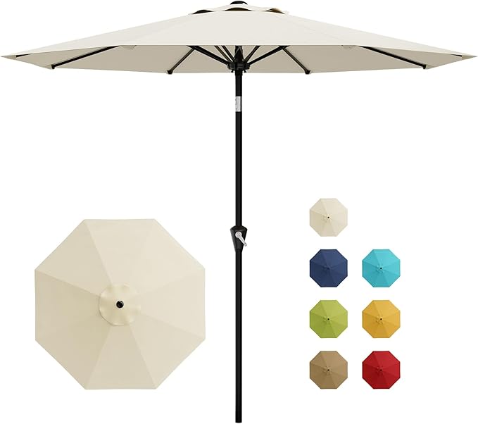 GarveeLife 10FT Umbrella Outdoor Patio, Table Umbrella with Push Button Tilt and Crank, 8 Sturdy Ribs Waterproof UV Protection for Garden, Pool, Deck, Backyard, Market (Beige White)