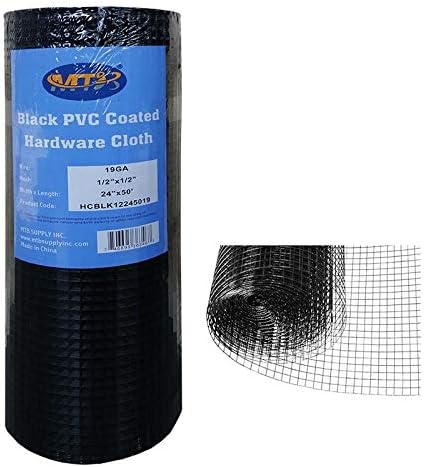 Black PVC Coated Hardware Cloth 24 Inch x 50 Foot -1/2 Inch x 1/2 Inch 19GA