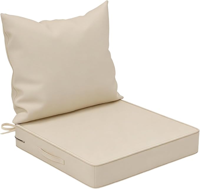 COZEER Patio Chair Cushions 24x24 Inch, Waterproof Fade Resistant Outdoor Cushions for Patio Furniture, Edge Binding Design with Handle, Adjustable Straps & Hook and Loop Fastener(White)