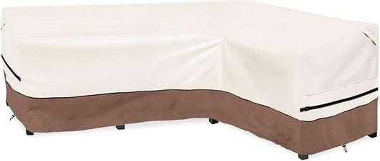 okcool Outdoor Sectional Cover,L-Shaped Patio Furniture Covers for 4-Seater Outdoor Sectional Furniture Couch 85”W (Back Length) x 58”W (Right Side),Beige & Brown
