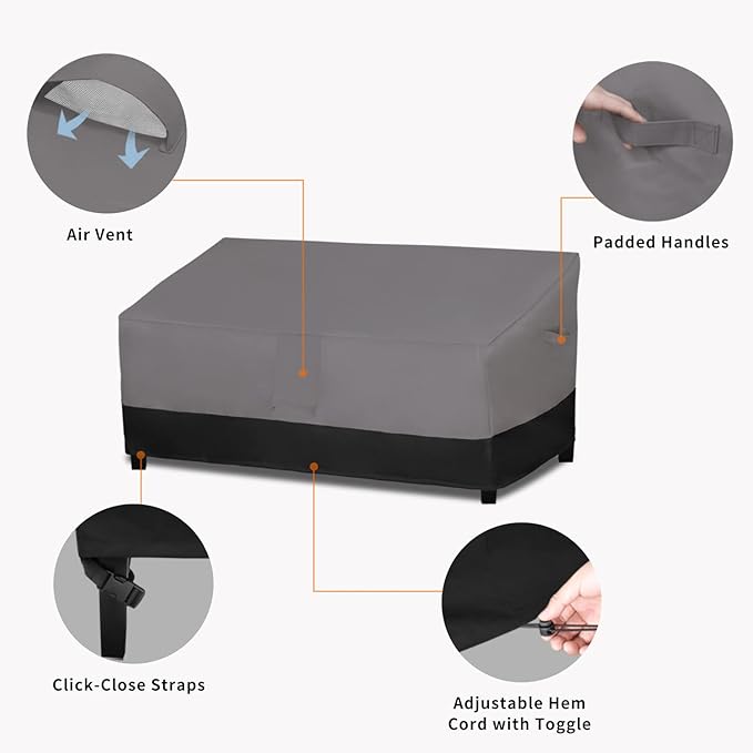 Easy-Going Waterproof Outdoor Couch Cover, Heavy Duty 3-Seater Patio Sofa Cover, Windproof Outdoor Furniture Cover with Air Vent （88Wx32.5Dx33H inch,Gray/Black)