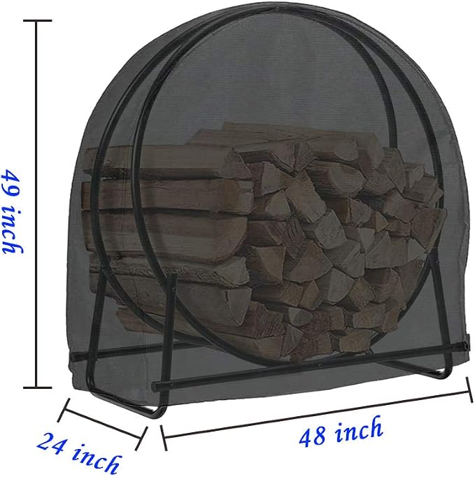 48 Inch Firewood Log Hoop Rack Cover Only Heavy Duty Outdoor Round Ring Loop Wood Storage Holder Cover Circular with Waterproof Zipper Waterproof Black