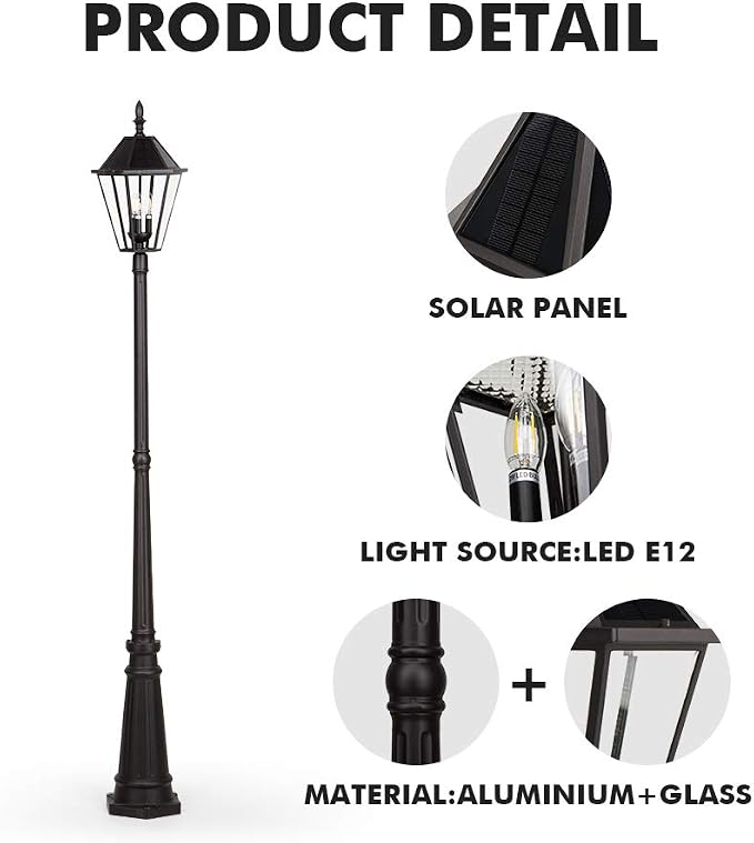 LUTEC London 12513LE4-SL LED Post Solar Light Outdoor Vintage Street Lights for Lawn Patio Yard Pathway Garden