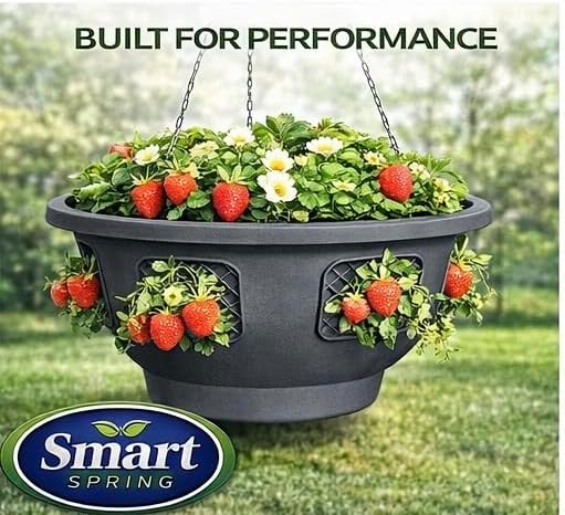 Hanging Planter Basket 20 Pack Bulk, Easy Fill Strawberry Planter, Outdoor Hanging Basket with Side Planting Panels, Durable UV Resistant Planters, Made in USA (20, Gray)