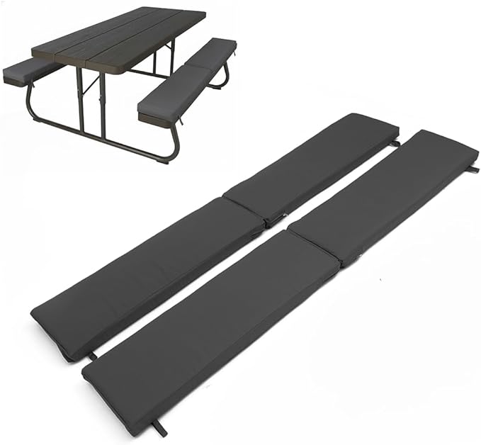 Picnic Bench Cushions 2 Pack, Outdoor Picnic Bench Seat Pads – Water-Resistant Polyester Fabric with High-Density Foam, 72" x 12" x 2", Portable & Foldable for Picnic Tables, Camping, Patio-Grey