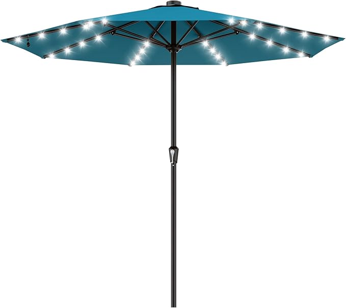 AreShark 11FT Large Patio Umbrella with Solar Lights, Lighted Solar Umbrella with Crank, Outdoor Table Market Umbrellas for Garden, Deck, Backyard, Pool and Beach, Lake Blue