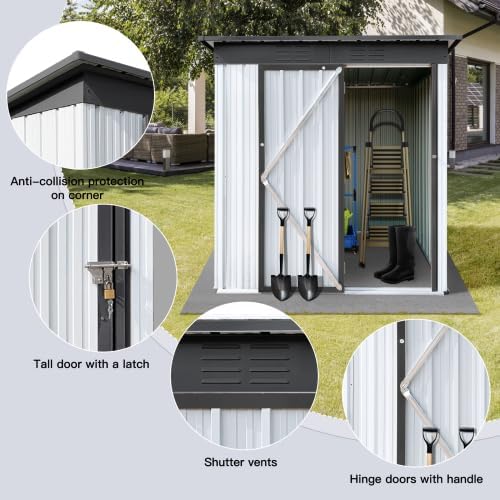 Large Storage Shed, Metal Outdoor Storage Shed, Metal Garden Sheds with Door and Lock for Backyard Garden Patio Lawn, 5FT x 4FT