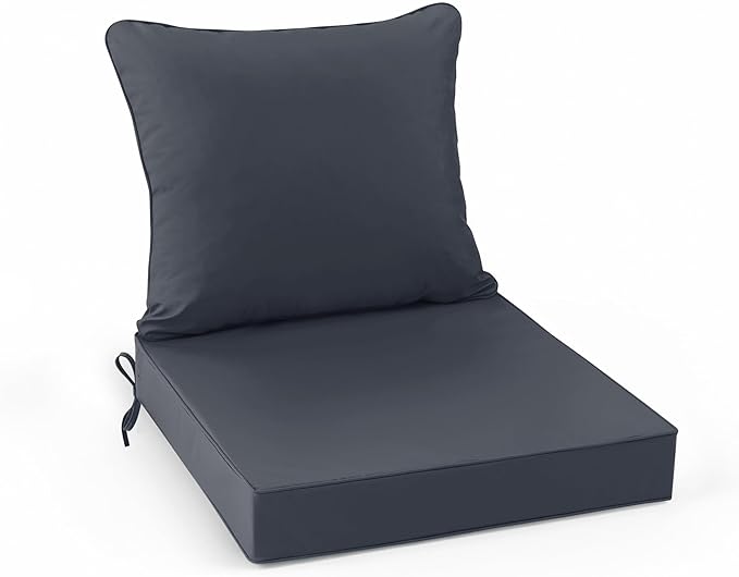 Summsun Outdoor Chair Cushion 19 x 19 Inch, Backrest and Seat Cushion Set for Patio Furniture with Water Resistant Removable Cover, Dark Grey, 1 Set