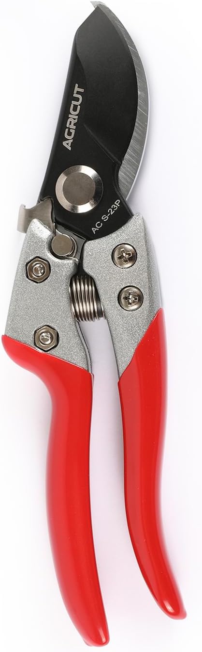 AGRICUT Pruning Shears, 7/8-Inch Cut Capacity Hand Clippers, Bypass Pruners, Gardening Scissors with Sharp Steel Blade (Aluminum Handle, High Carbon Steel)