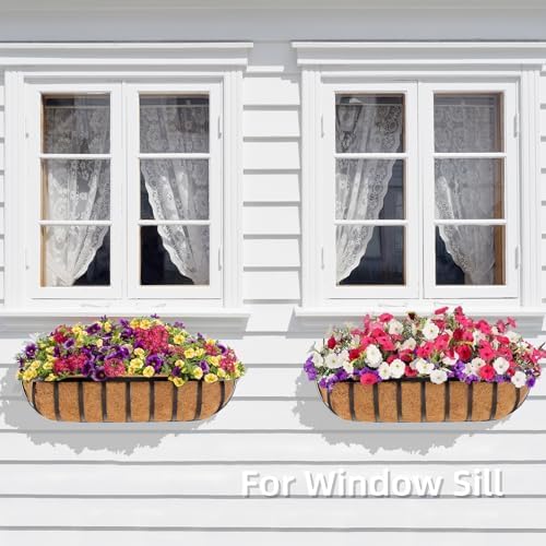 Y&M 30'' Large Window Box Railing Planter with Coco Liner,Window Flower Boxes Outdoor Over The Railing Planter Boxes Deck Fence Porch Patio Planter-2 Pack