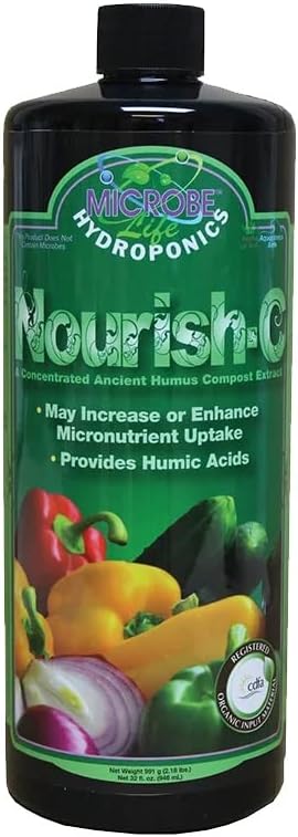 Microbe Life Hydroponics Nourish-C Verified Organic Fertilizer to Enhance Plant Nutrient Absorption for Fruits & Vegetables, Use with Any Feeding Systems Including Hydroponics or Soil, 32 Ounces