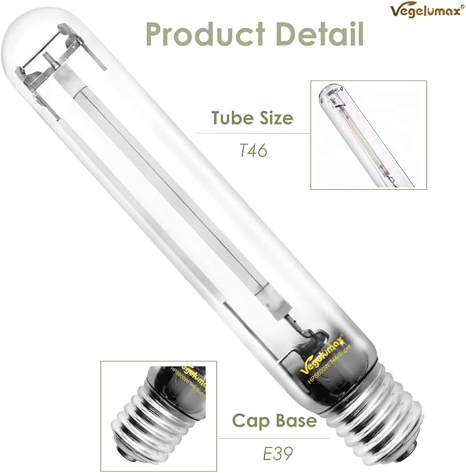 600Watt Hydroponic High Pressure Sodium HPS Grow Light Bulb Lamp,High PAR Enhanced Red and Orange Spectrums,CCT 2100K,Ultra Bright 90,000 Lumens,E39 Base,1pack
