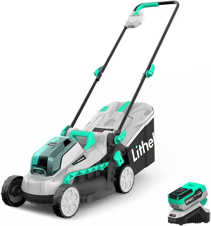 Litheli Cordless Lawn Mower 13 Inch, 5 Heights, 20V Electric Lawn Mowers & Tough Tool Bag 16-inch, Close Top, Wide Mouth, Ample Storage