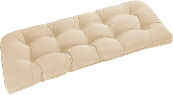 downluxe Outdoor Bench Cushion for Patio Furniture, Water Resistant Tufted Overstuffed Porch Swing Cushions, Thick Outdoor Loveseat Cushions, 48" X 18" X 5", Beige, Set of 1