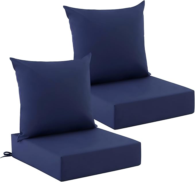 Outdoor Cushions for Patio Furniture, Outdoor Seat Cushion Set 24 x 24 x 5.75 in, Waterproof & Fade Resistant Outdoor Chair Cushions, Patio Cushion with Removable Cover, Set of 2, Navy Blue