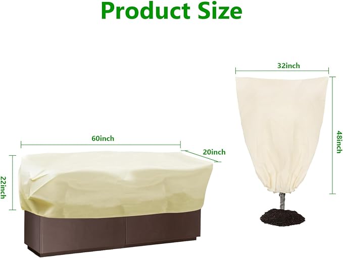 Plant Covers Freeze Protection, Skycow 4 Pack Frost Blankets for Outdoor Plants – 2 Rectangular (22"x60"x20") & 2 Round (32"x48") Winter Plant Covers, 2.4oz/yd² Frost Cloth Plant Protection (Beige)