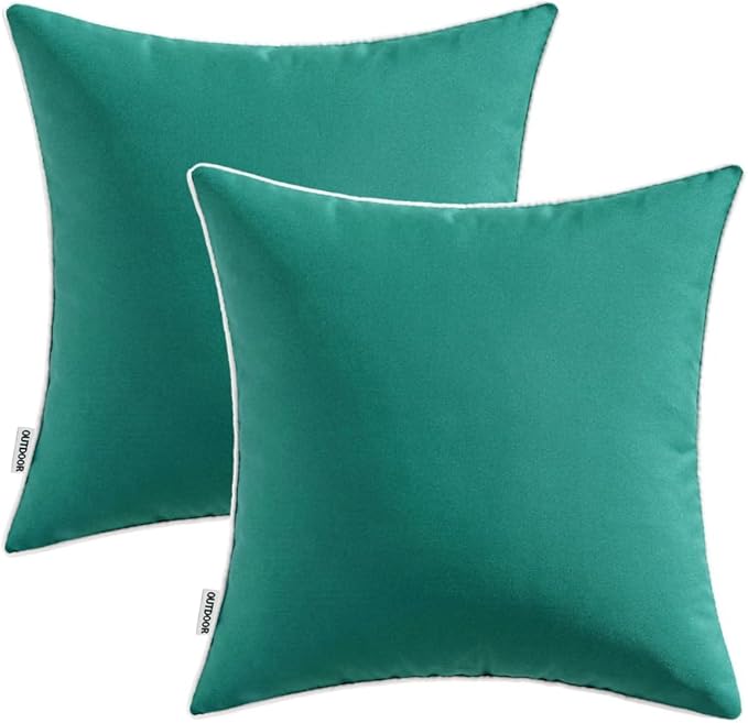 MIULEE 2 Pack Farmhouse Decorative Throw Pillow Covers - Waterproof, Solid Color, Dark Teal, 18x18 Inch, for Patio, Tent, Bed, Sofa, Living Room