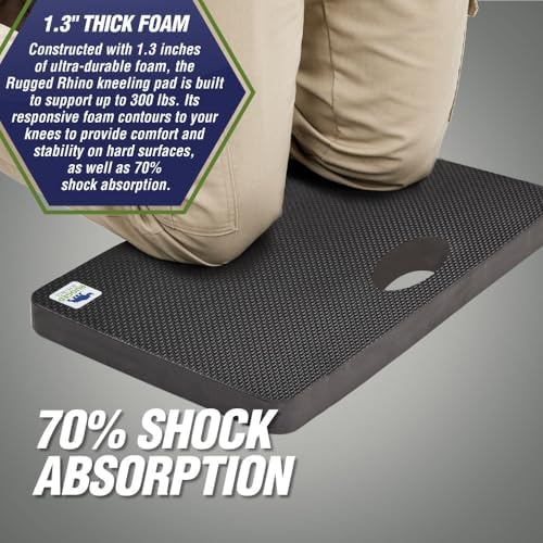 RUGGED RHINO Kneeling Pad, 17.5x11x1.3, Onyx Black and Metal Garden Hose, 25FT, Black Bundle