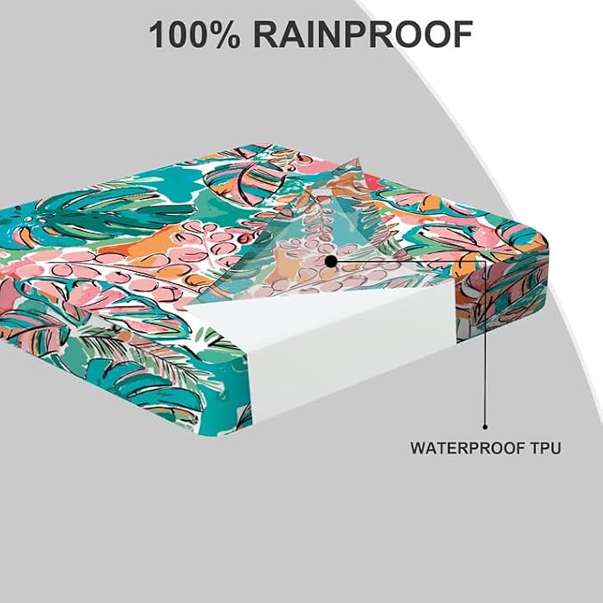 All Smiles Waterproof Outdoor Seat Cushions for Patio Furniture Set of 19x19 Inch for Replacement Cushions with Removable Cover for Chair Yard Garden Deck，Pink and Teal