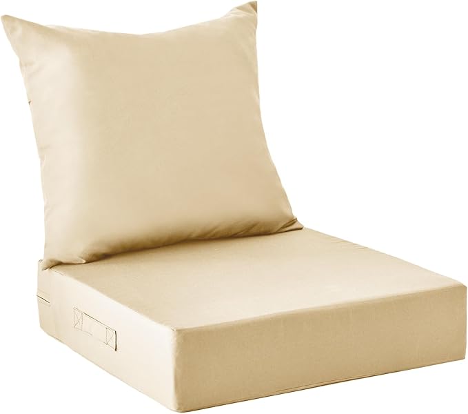 IPYNBAP Outdoor Cushions for Patio Furniture,Outdoor Seat Cushion Set 24 x 24 x 4 Inch,Waterproof & Fade Resistant Outdoor Chair Cushions,Deep Patio Chair Cushion with Removable Cover,Beige