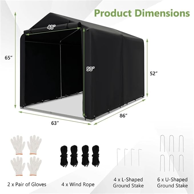 ERGOMASTER 7 x 5.2 x 5.4Ft Outdoor Storage Shed with Waterproof Cover, Roll-Up Zipper Door, Wind Rope, Ground Stake,Heavy Duty Portable Tent for Storage Bikes, Garden Tools, Motorcycles
