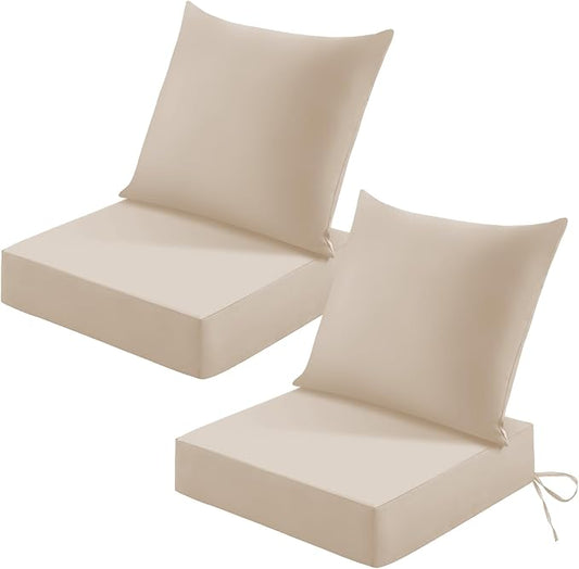 Patio Cushions for Outdoor Furniture, 24x24 Outdoor Couch Cushions, Waterproof & Fade-Resistant Patio Chair Cushions with Removable Cover, Replacement Outdoor Deep Seat Cushion, Beige (Set of 2)