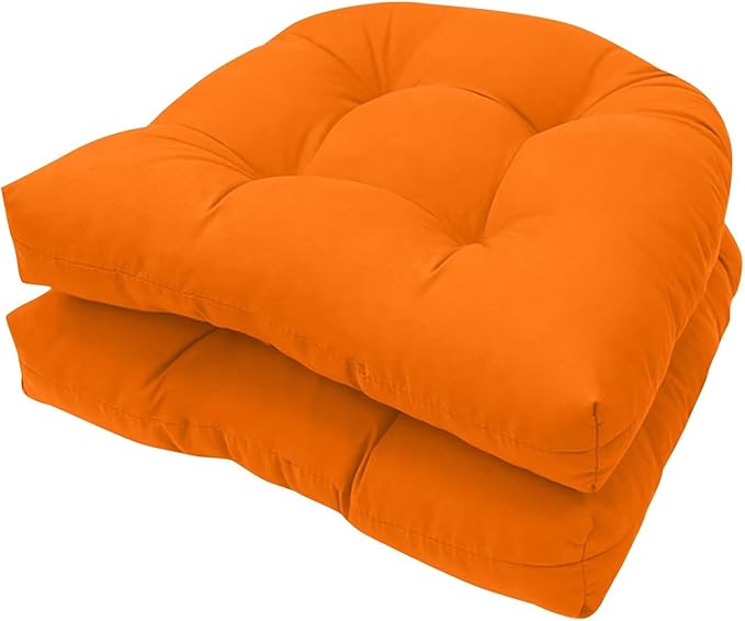 18 x 18 U Shaped Wicker Seat Cushions Set Patio Seat Pad Floral Rocking Chair Cushion for Indoor Outdoor Chair Use Orange, Set of 2