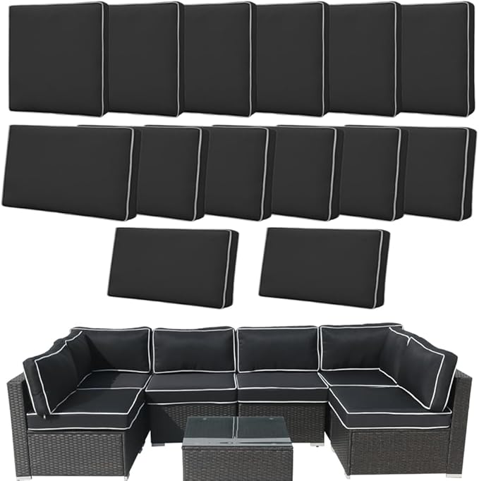 14Pcs Outdoor Cushion Covers Replacement Washable w/Zipper for 6-Seaters Sofa Patio Slipcovers Set Seat and Back Covers Only-25.6x25.6x3.9inch