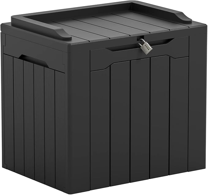 Greesum 100 & 31 Gallon Black Resin Lockable Deck Boxes for Outdoor Storage