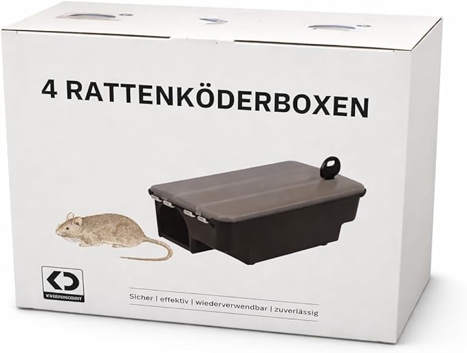 Lockable Rat & Mouse Bait Stations (4-Pack) – Secure Bait Box with Clear Lid & Dual-Entry Design – Weather-Resistant, Reusable (Bait Not Included)