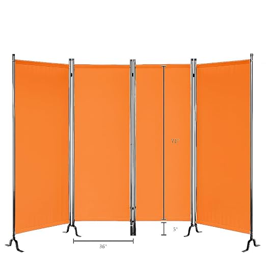 Proman Products - Galaxy 4 Panel Section Privacy Folding Screen Divider, Water Repellent Fabric Room Divider with Black Powder Coated Metal Frame for Indoors or Outdoors (Orange)