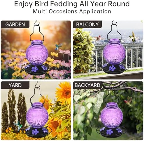Glass Hummingbird Feeders for Outdoors Hanging Purple+Green