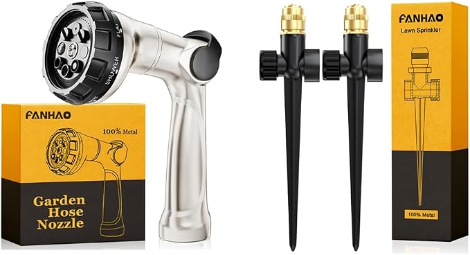 FANHAO Professional Garden Hose Nozzle + 2 Pack Lawn Sprinkler
