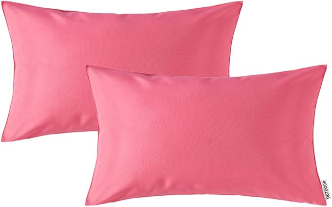 MIULEE Pack of 2 Decorative Outdoor Waterproof Pillow Covers Rectangular Garden Cushion Sham Throw Pillowcase Summer Shell for Spring Valentine's Day Patio Tent Couch 12x20 Inch Pink