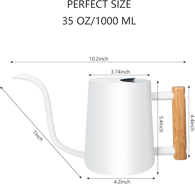 Watering Can Indoor Plants, 35oz Small Stainless Steel Metal Watering Can Modern Decorative Watering Pot with Long Spout for Indoor House Plant Bonsai Outdoor Garden Flowers -White