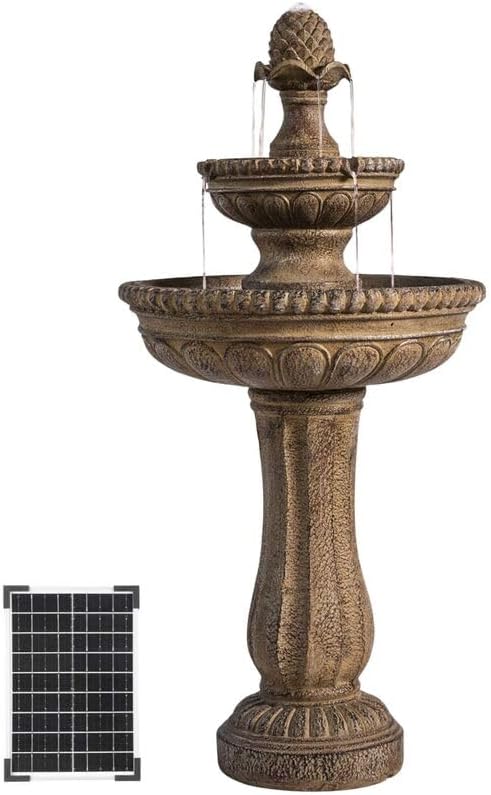 XBrand 39" Solar Water Fountain, Sand Stone Resin | 2-Tier, Outdoor
