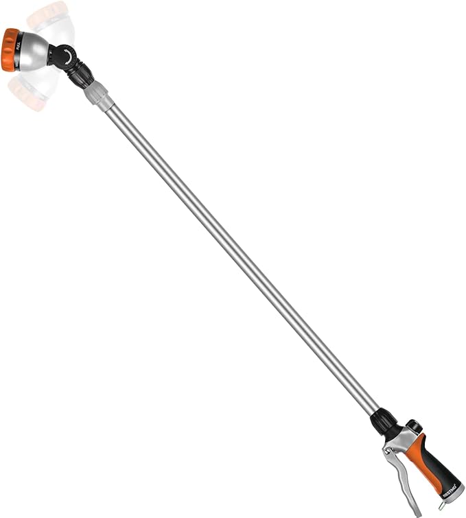 RESTMO 36”-60” Metal Watering Wand, Long Telescopic Tube | 180° Adjustable Ratcheting Head | 7 Spray Patterns | Flow Control, Perfect Garden Hose Sprayer to Water Hanging Baskets, Shrubs, Orange