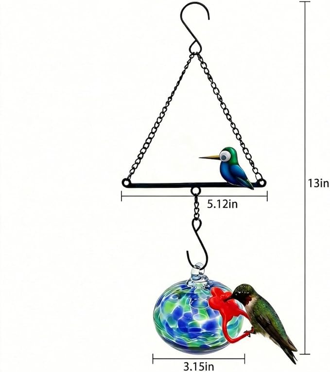 Headak Life Hummingbird Feeder for Outdoors Hanging,Metal Hummingbird Swing with Hand Blown Glass Hummingbird Feeder,Artistic Bird Perch & Garden Decor, Unique Gardening Gifts for Women(Deep Blue)