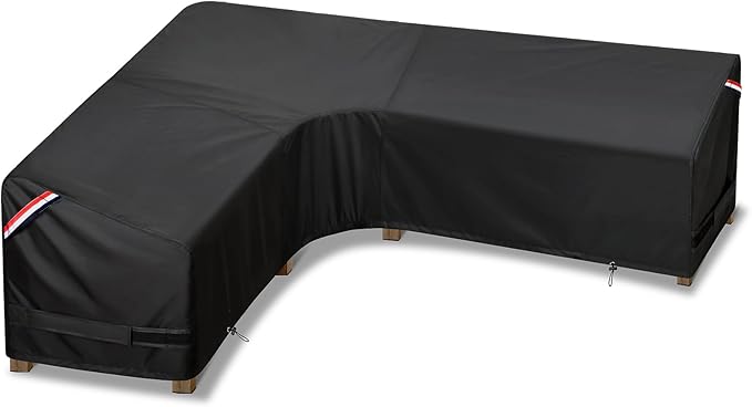KylinLucky L-Shaped Patio Sectional Sofa Cover 83"x104" Reversible, Heavy Duty Waterproof Left/Right Facing Outdoor Couch Cover, All-Weather Black