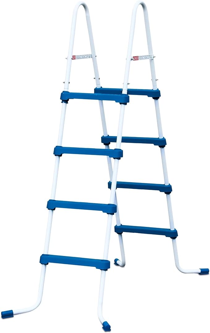 Funsicle 48 Inch SureStep 3 Stair Lightweight Steel Outdoor Above Ground Swimming Pool Ladder with Non Slip Feet for Outdoor Use, Blue/White