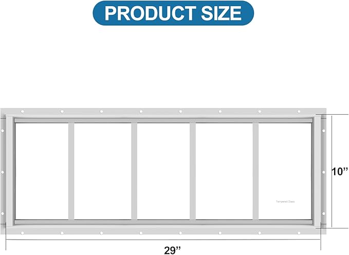 2 Pack Shed Window 10" W x 29" H, White Flush Mount Window with Tempered Glass for Playhouses, Sheds, Garage and Chicken Coops