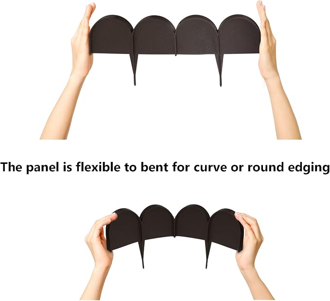 Evelyne Garden Border Edging in Half Round (Semicircle) Arched Design - 30pcs Brown Yard Landscaping Fence Liner Lawn Edge Barrier - 40ft. Kit of Decorative Lawn Landscape Panels Elements